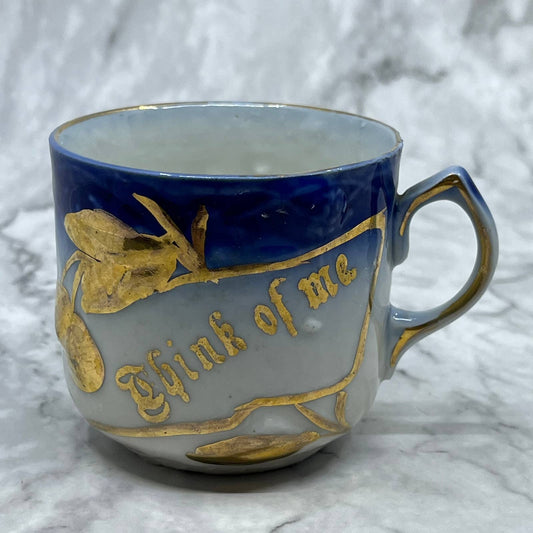 Antique 1890s German Flow Blue "Think of Me" Cup Forget Me Not TD6-5