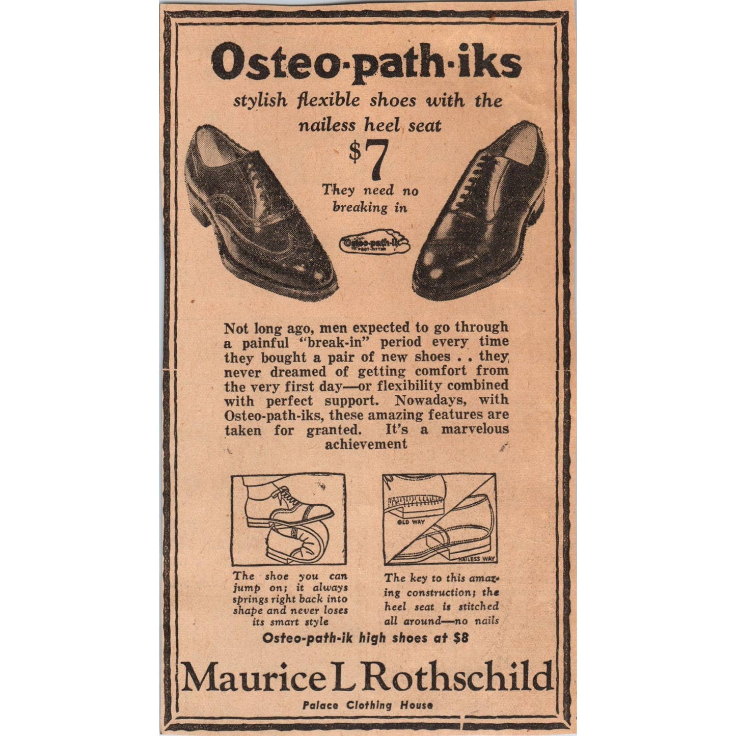 1935 Mpls Journal Newspaper Ad Maurice L Rothschild Osteo-Path-Iks Shoes FL5-3