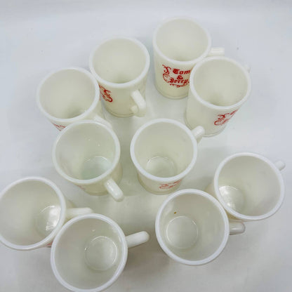 Vintage McKee Tom & Jerry Holiday Christmas Milk Glass Punch Bowl & 10 Cups