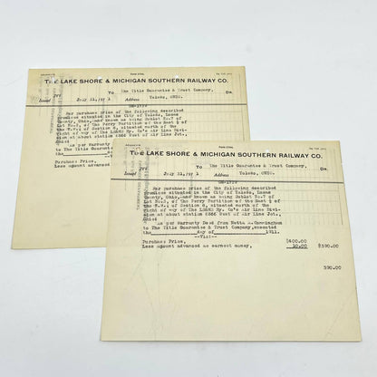 1912 The Lake Shore & Michigan Southern Railway Co. Letterhead Memo Lot 2 AB1