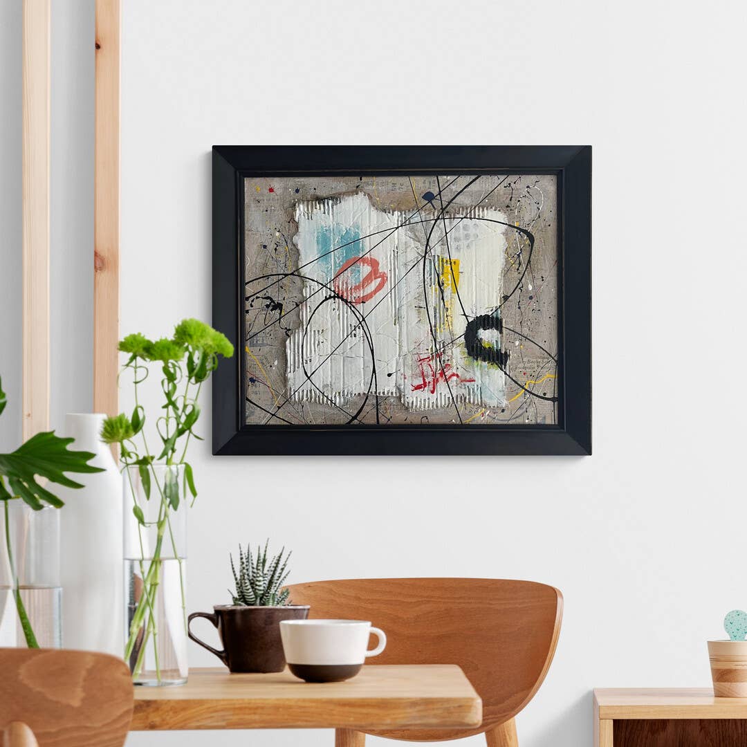 Original Framed Mixed Media Abstract Art Painting 23x19" 1985 w/ COA