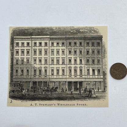 1880s Original Art Print Engraving A.T. Stewart's Wholesale Store NY 4.5x3.5 AC9