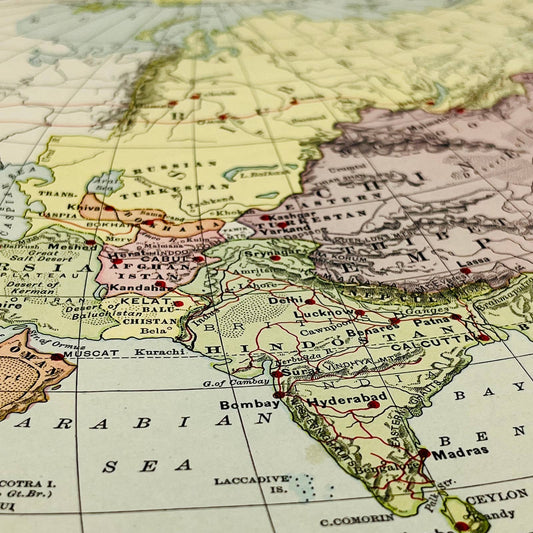 1896 Harper’s School Geography Political Map of ASIA Color Engraved 8x10” FL1