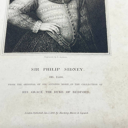 1823 Engraving Art Print Sir Philip Sidney Duke of Bedford 1586 AB3