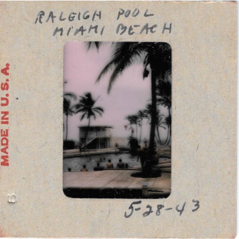 1943 Lot of 2 Original Kodachrome Slides - Raleigh Pool Miami Beach FL SF3-S1