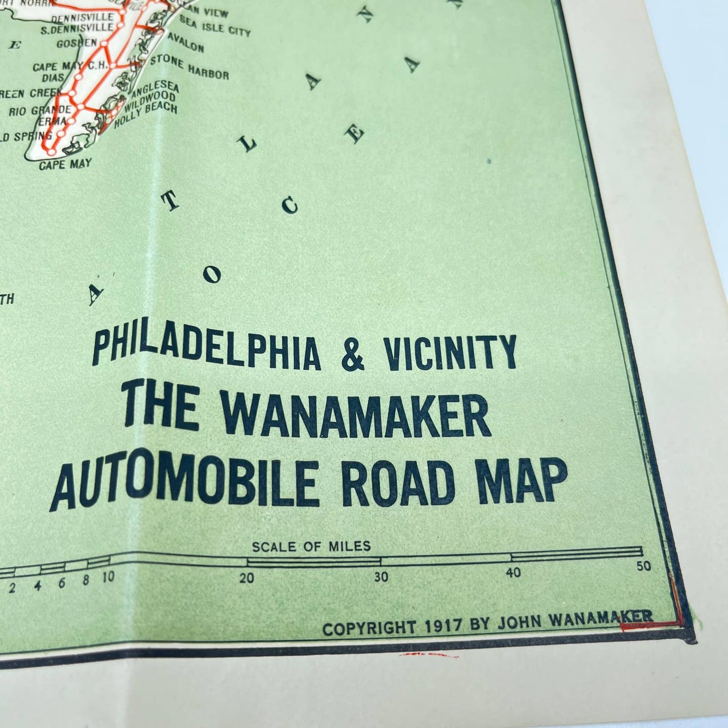 1917 Wannamaker Automobile Map Philadelphia & Surrounding Vicinity Fold Out D7