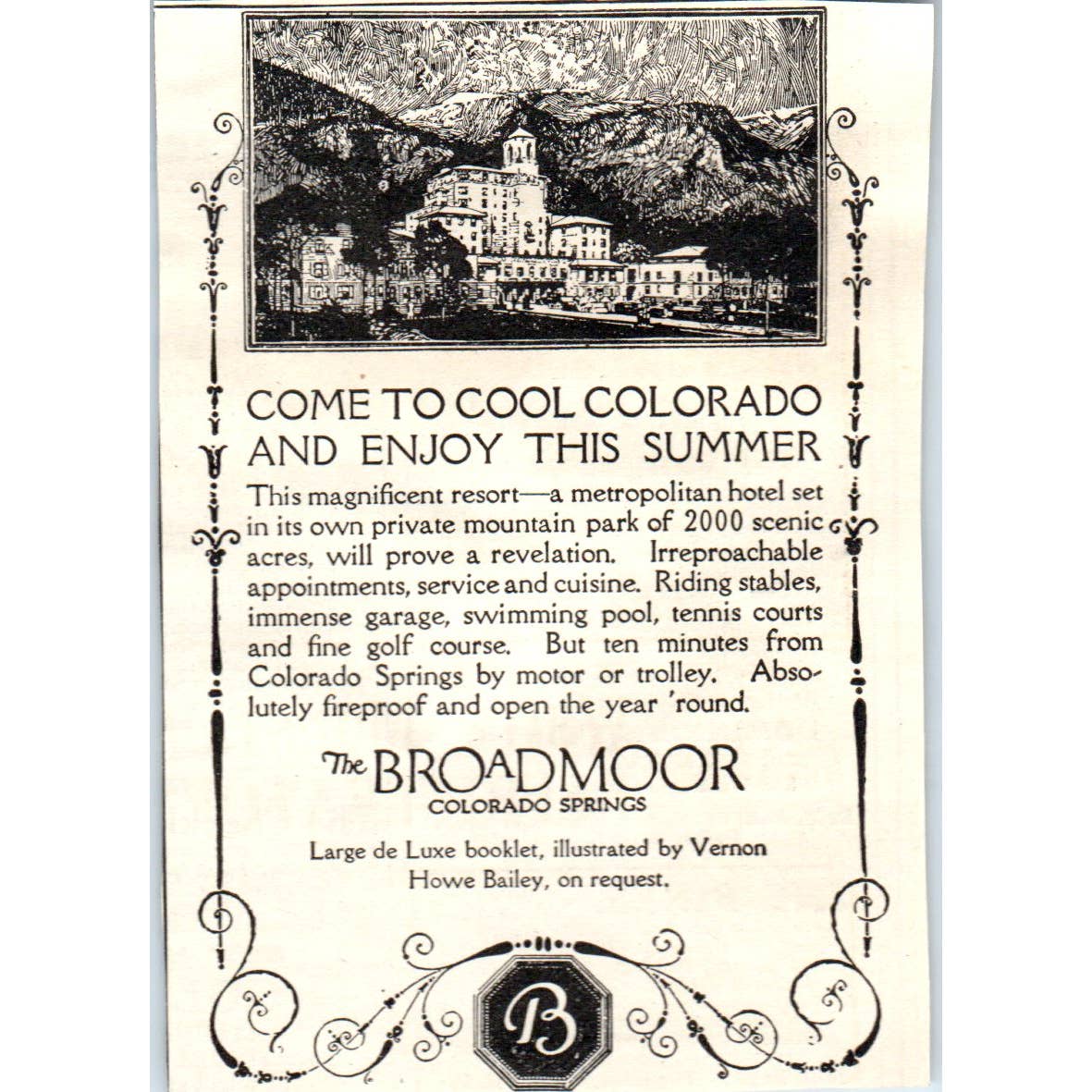 c1920 Harper's Magazine Ad - The Broadmoor Hotel Colorado Springs CO EA3