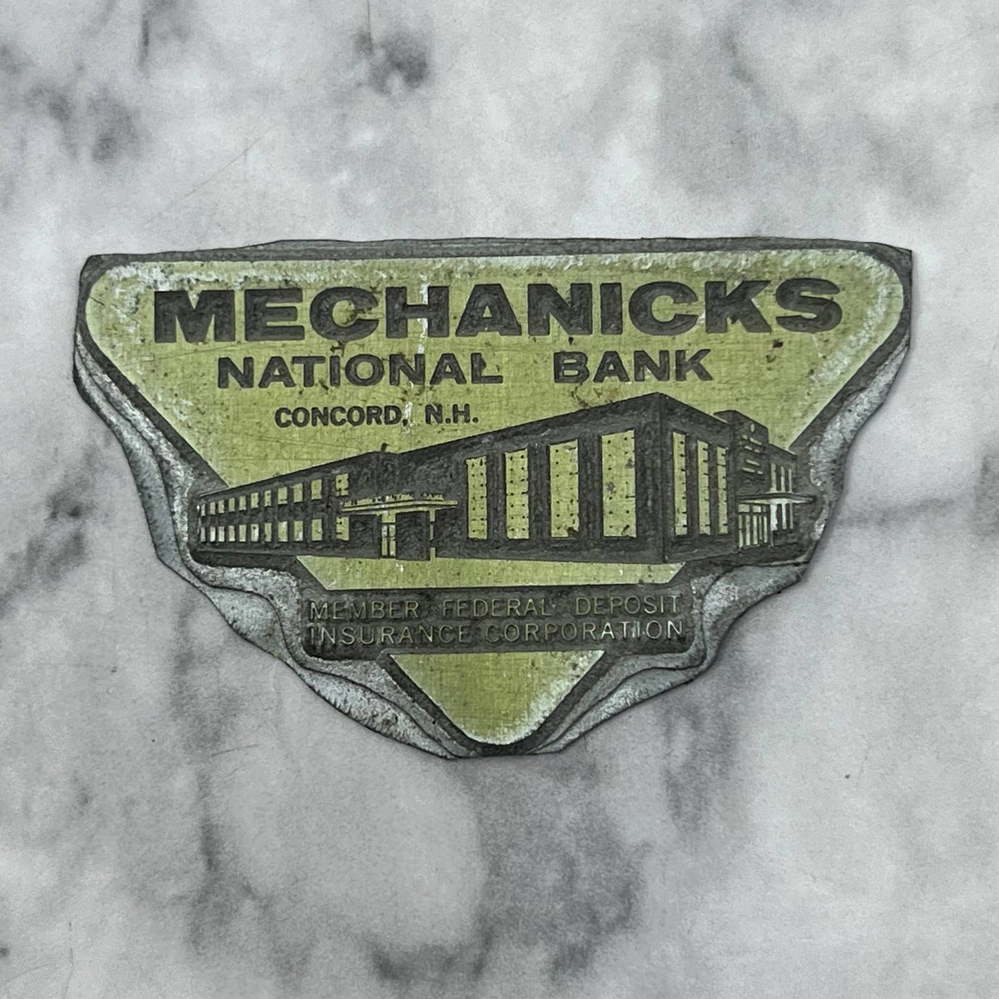 VTG Letterpress Printers Block Plate Mechanicks National Bank Concord NH TJ55
