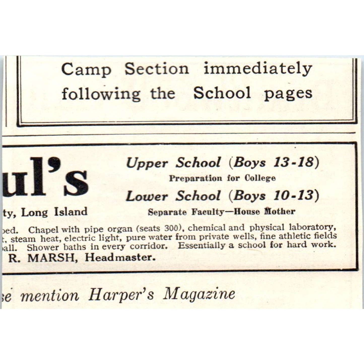 c1920 Harper's Magazine Ad - Brantwood Hall Home School for Girls Bronxville EA3