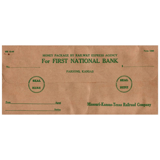 1946 Missouri-Kansas-Texas Lines Railroad Bank Envelope Parsons Kansas Blank SE4
