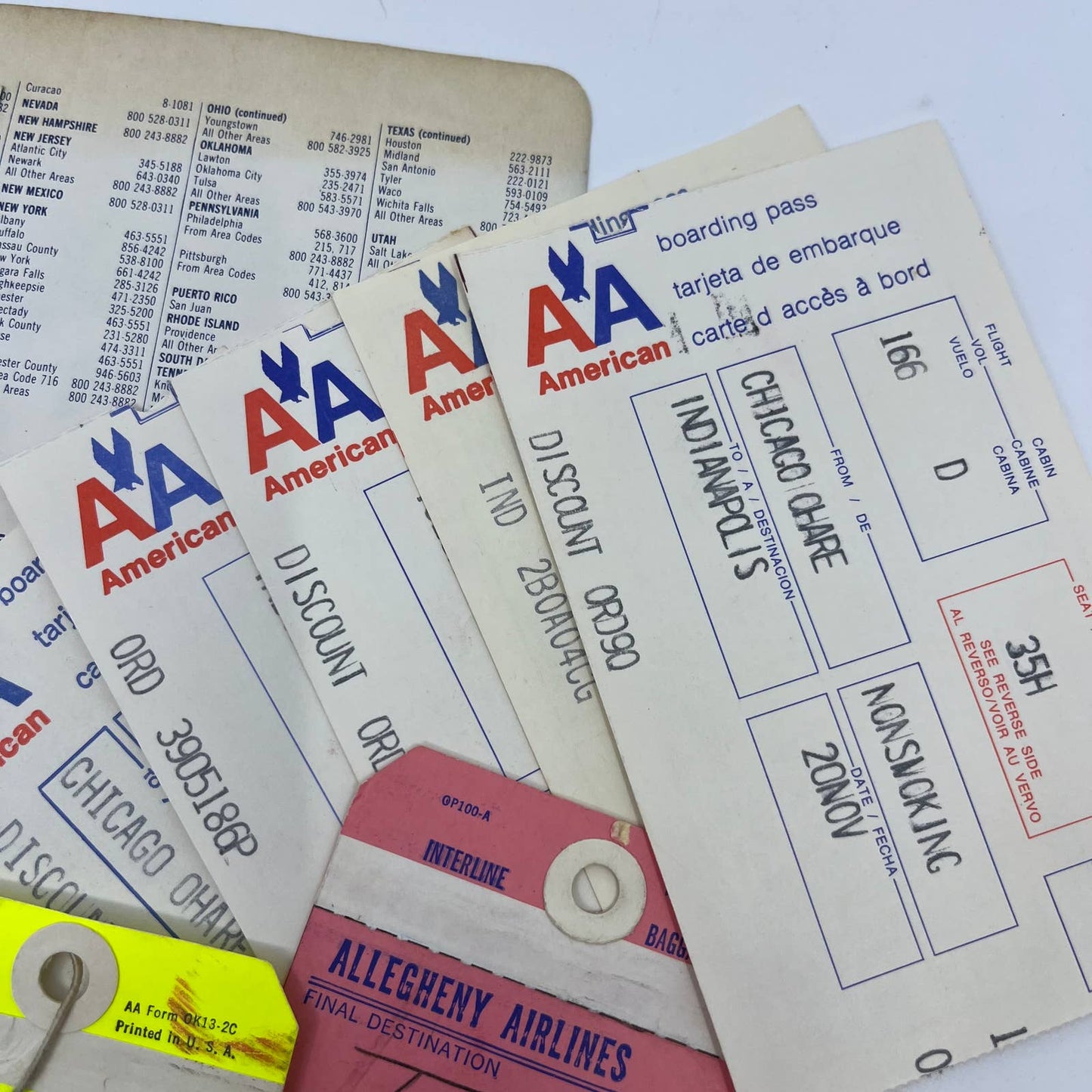 1977 American Airlines Boarding Passes Envelope/Passenger Stubs Bag Tags Chicago AC8-1