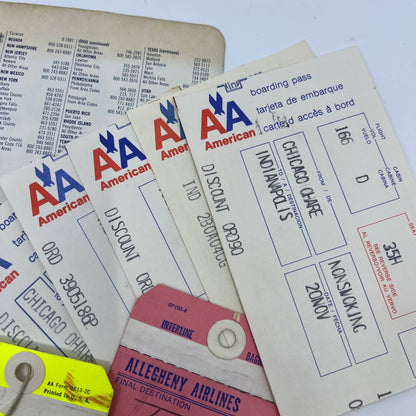 1977 American Airlines Boarding Passes Envelope/Passenger Stubs Bag Tags Chicago AC8-1