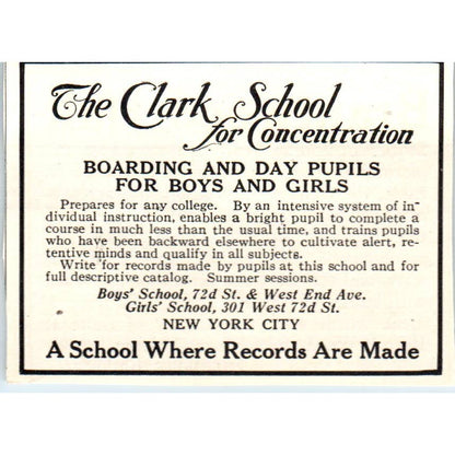 c1920 Harper's Magazine Ad - The Clark School for Concentration New York City EA3