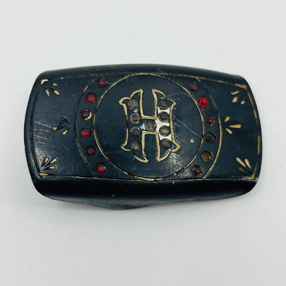 Vintage Bakelite Rhinestone Monogrammed “H” Belt Buckle 2” SB3