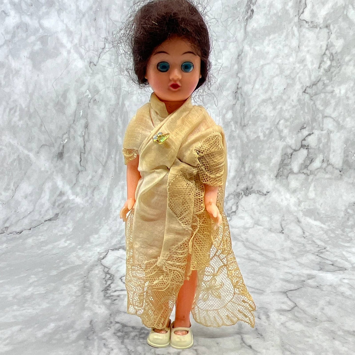 Vintage Celluloid Doll Sleepy eye 1950's 15 Brunette 7.5" TI7