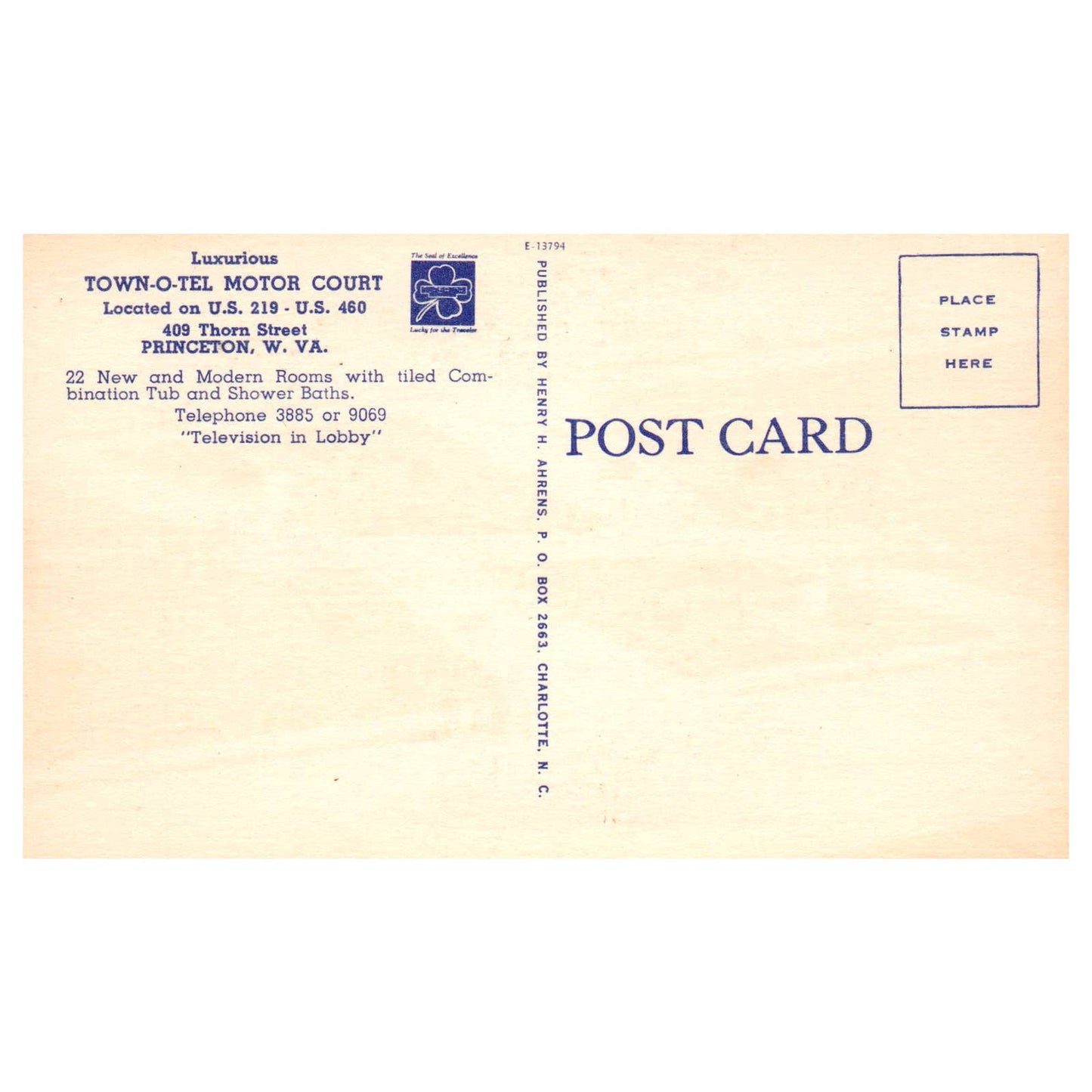 Town-O-Tel Motor Court Princeton West Virginia - Postcard TJ8-2
