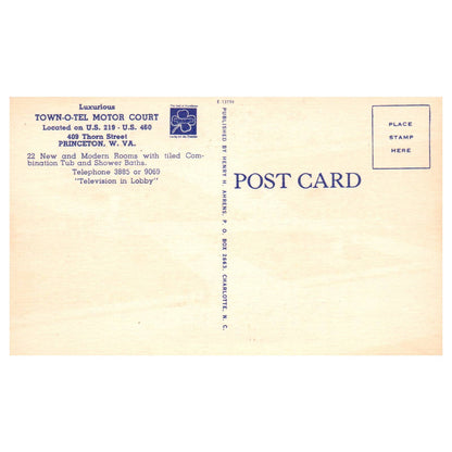 Town-O-Tel Motor Court Princeton West Virginia - Postcard TJ8-2