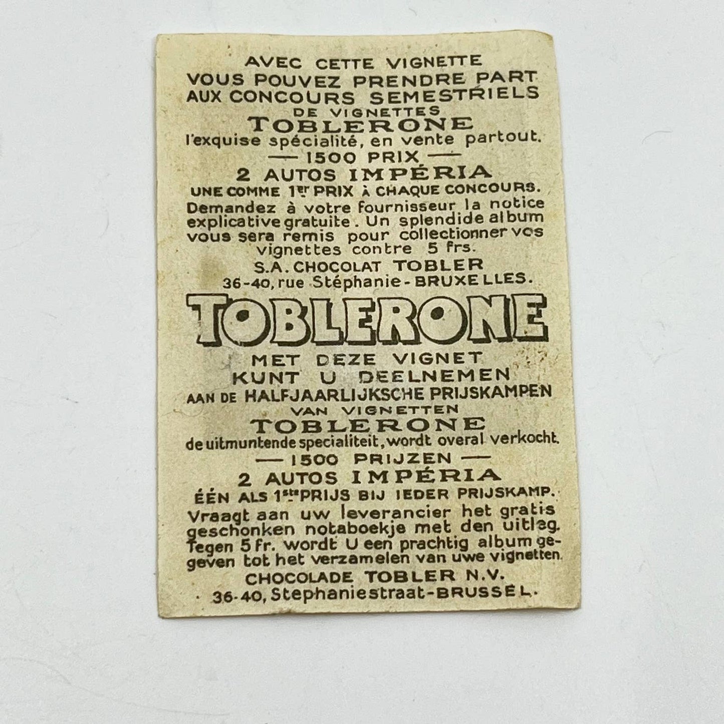 c1900 Toblerone Chocolate Advertising Card in French Georges Stephenson SC6