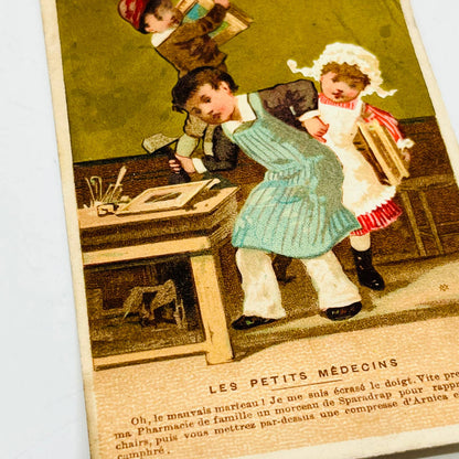 Victorian 1800s French Advertising Trade Card Les Petits Mêdecins Children AA2
