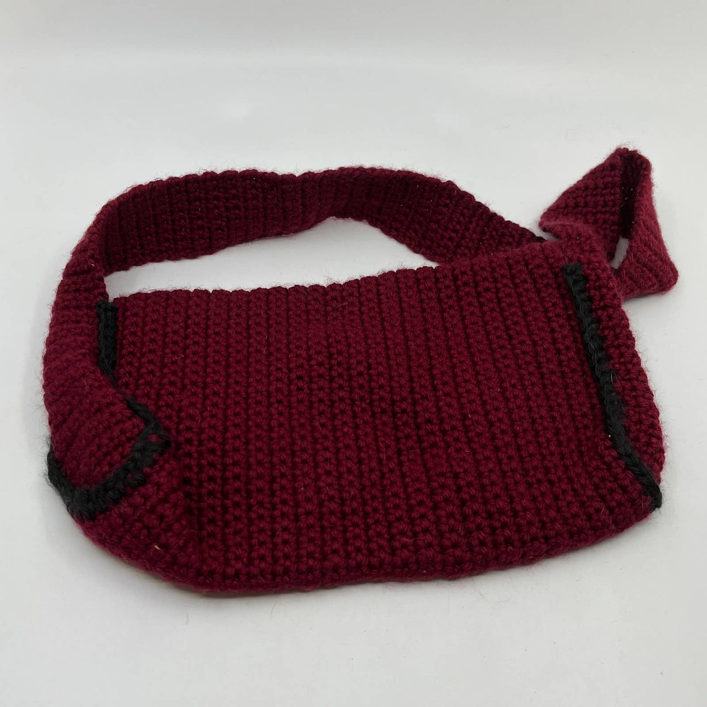 Vintage Handmade Crocheted Maroon Red Purse Handbag 10” TG1