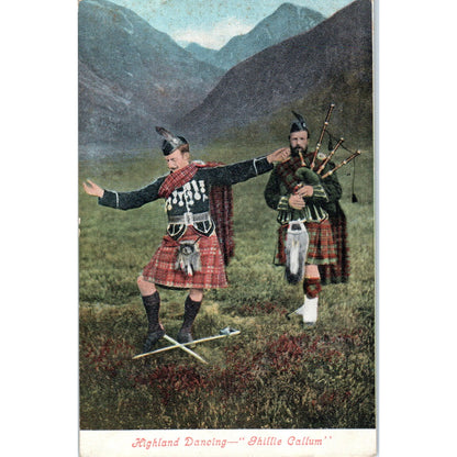 Scotland Highland Dancing Ghillie Charm Bagpipes Original Postcard P2-1