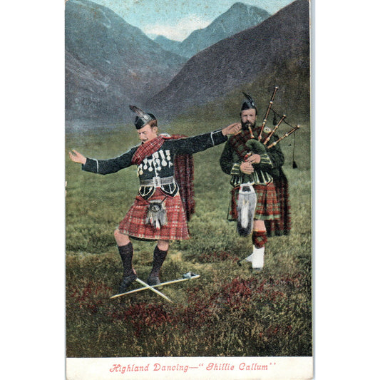 Scotland Highland Dancing Ghillie Charm Bagpipes Original Postcard P2-1