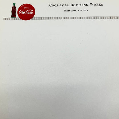 Vintage Coca-Cola Bottling Works Lexington Virginia Blank Letterhead AB5