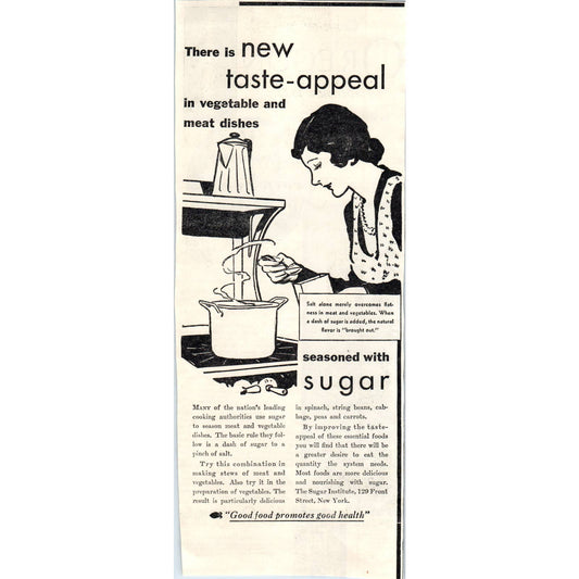 1931 The Sugar Institute New York Advertisement New Taste Appeal ~4.75x12 FL5-1