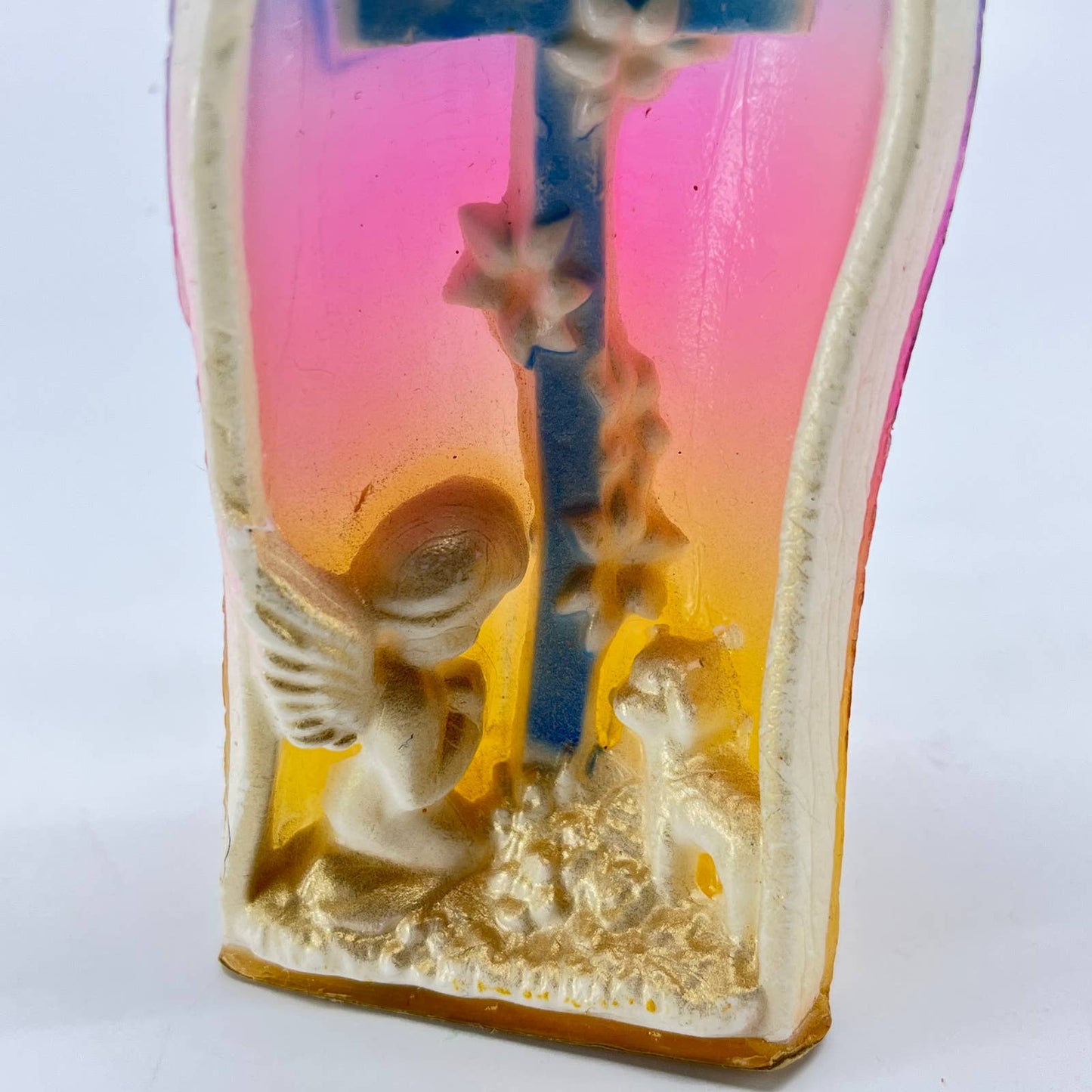 1950s Gurley Novelty Candle Easter Church window Angel Praying at Cross TE7