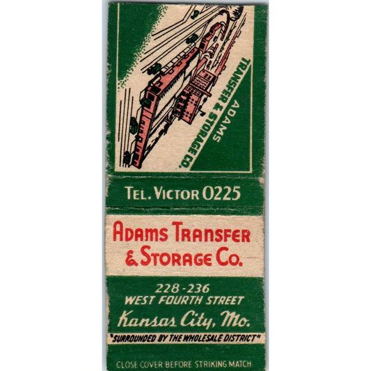 Adams Transfer & Storage Co. Kansas City MO Advertising Matchbook Cover SA9-M1