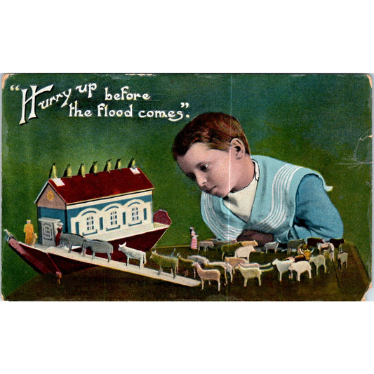 Little Boy Playing Noah's Ark Original Postcard P2-8