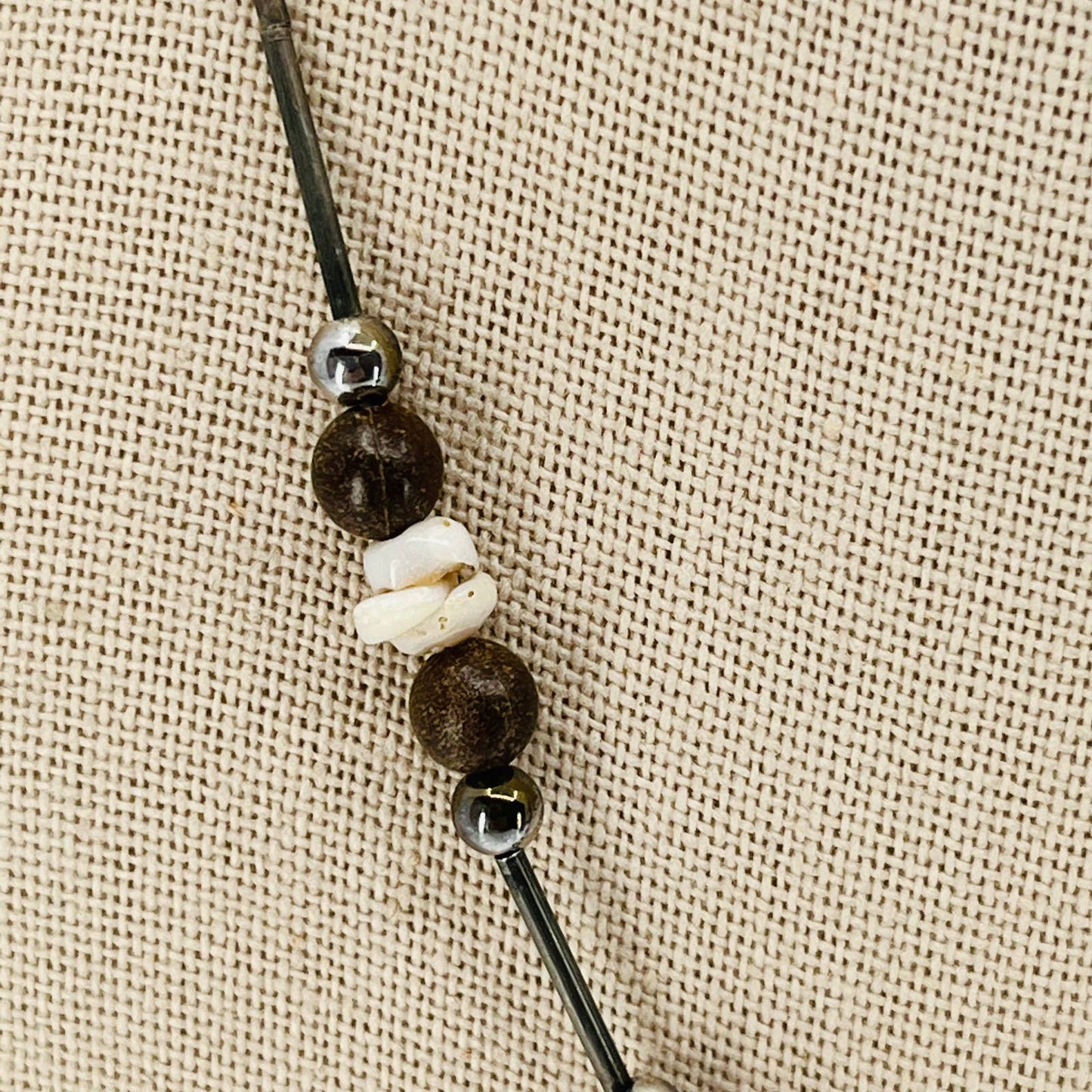 Vintage Boho Wood and Shell Bead Necklace SB2