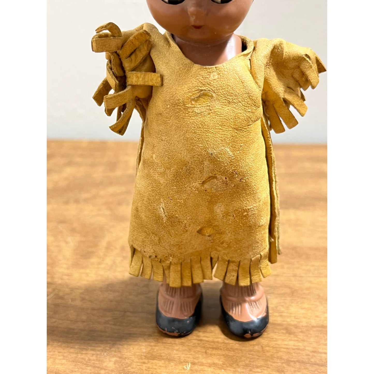 Vintage 1950s Native American Indian Celluloid Doll Baby leather Tunic 6” TG8