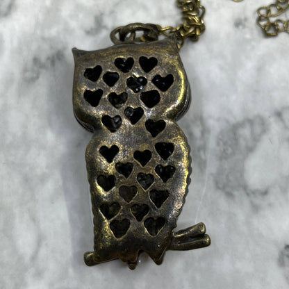 Vintage Charming Rhinestone Owl Pendant Necklace Costume Jewelry TJ9