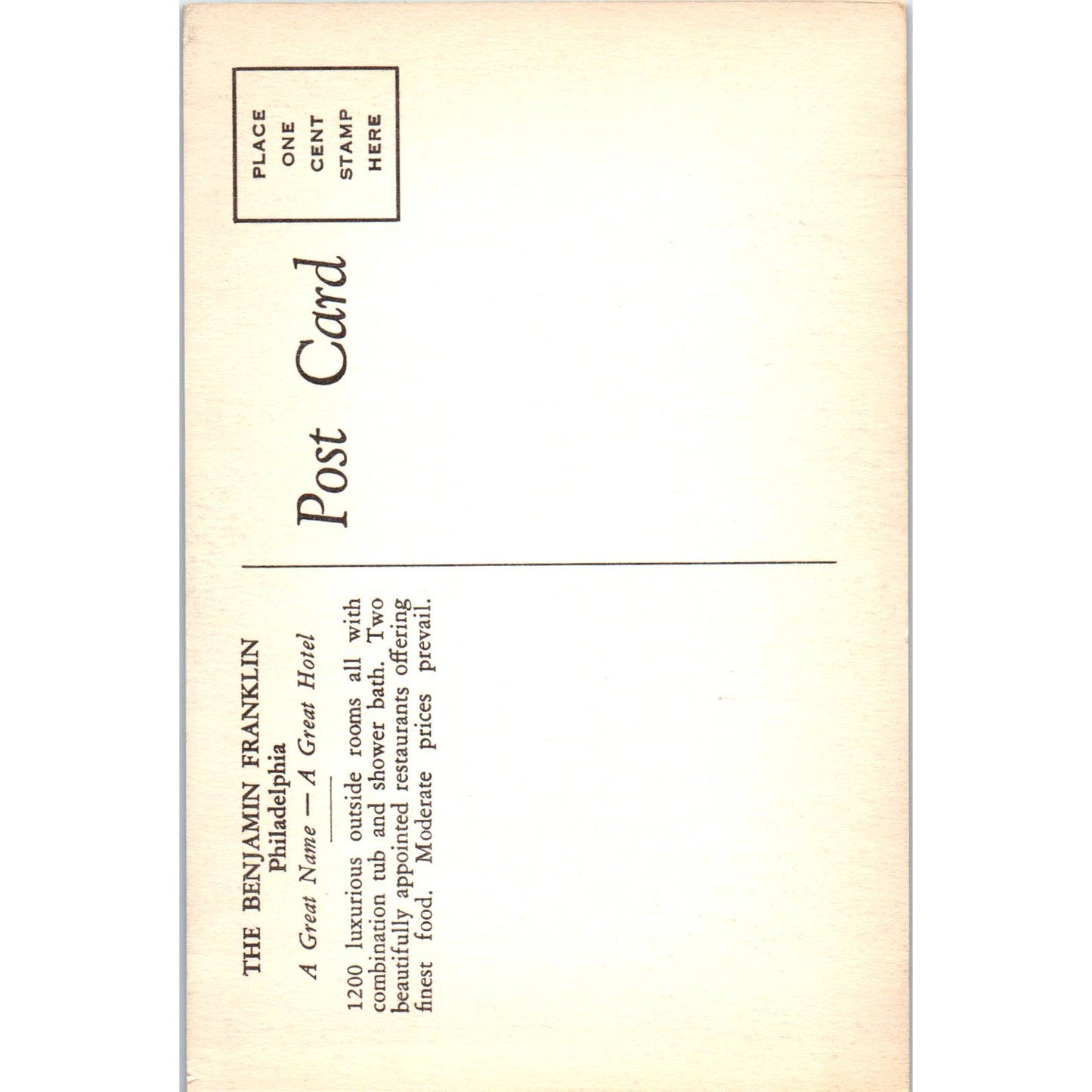 Antique Postcard Lobby of the Benjamin Franklin Hotel Philadelphia PA TD8-P2