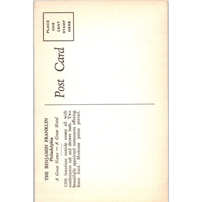 Antique Postcard Lobby of the Benjamin Franklin Hotel Philadelphia PA TD8-P2