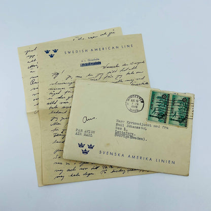 1948 Air Mail Postal Cover & Letter Lottefors Sweden to Worcester Mass SC1