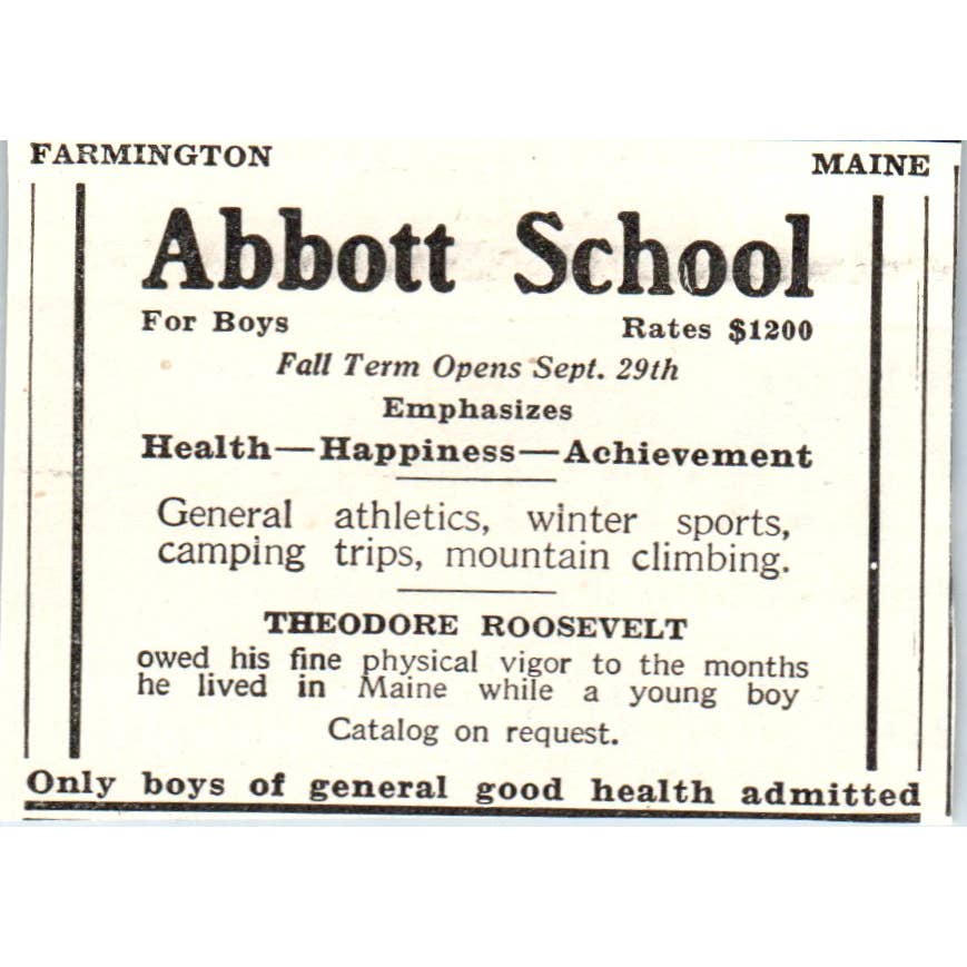 c1920 Harper's Magazine Ad - Abbott School for Boys Farmington Maine EA3-1