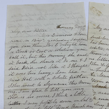 1877 Antique Set of 2 Handwritten Love Letters to Kittie AC9