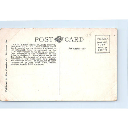 Navy Yard From Waterfront Portsmouth VA - Original Postcard TJ7-RP3