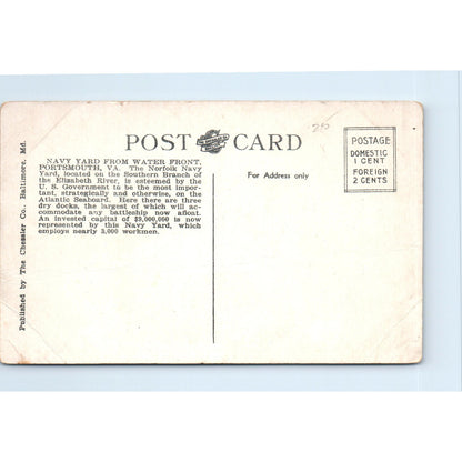 Navy Yard From Waterfront Portsmouth VA - Original Postcard P3-5