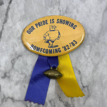 1982-83 Hermantown Hawks Homecoming Pinback Button w/ Football Charm SF1