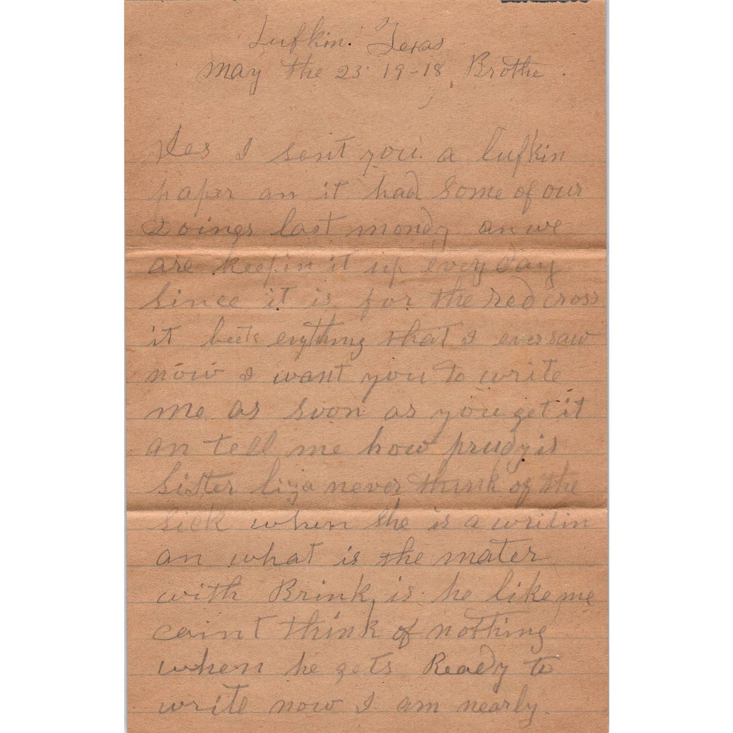 1916 Letter and Envelope W.M. Peavy Lufkin TX to J.M. Peavy Shreve AL AD6