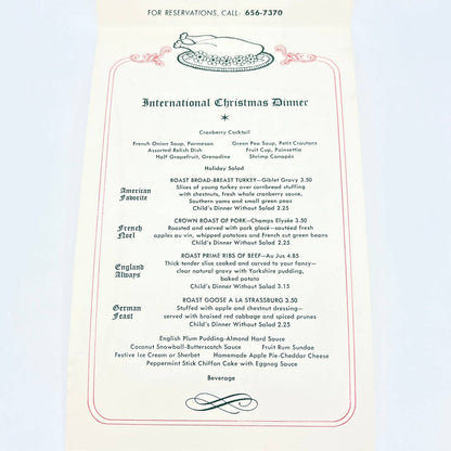1960s American Airlines Astrojet Room Christmas Dinner Menu AB7