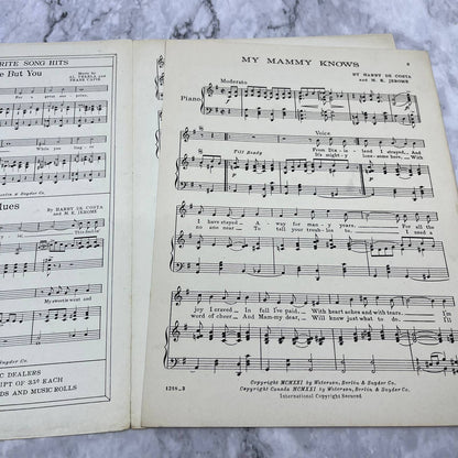 My Mammy Knows Written by DeCosta & Jerome Sheet Music Train Piano 1922 TJ4