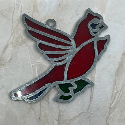1980s Red Cardinal Bird Stained Glass Suncatcher 3.5” TE5-S1-1