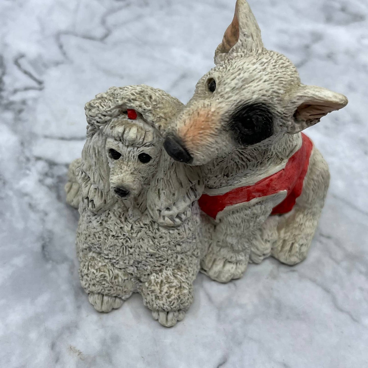 Vtg United Designs Dog Couple SC-267 Stone Critters Poodle Bull Terrier 3x4 TJ1