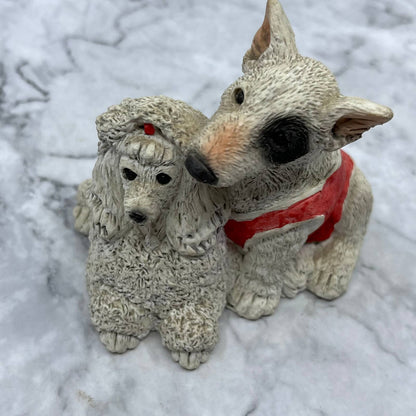 Vtg United Designs Dog Couple SC-267 Stone Critters Poodle Bull Terrier 3x4 TJ1