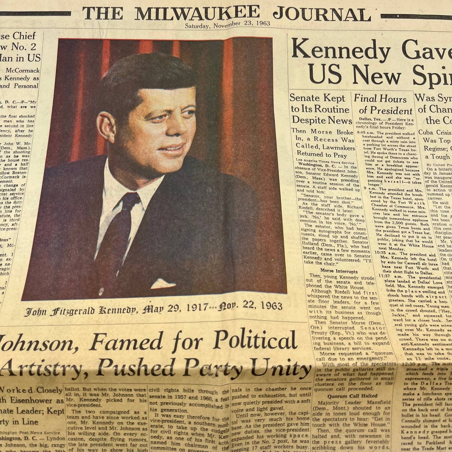 1963 Nov 23 MILWAUKEE JOURNAL Newspaper Pres. Kennedy Assassination TI6-20