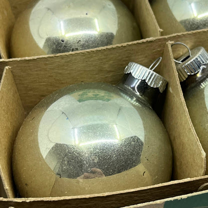 Shiny Brite 12 Vintage 3" Mercury Glass Ornaments Original Box  Silver Green TJ9